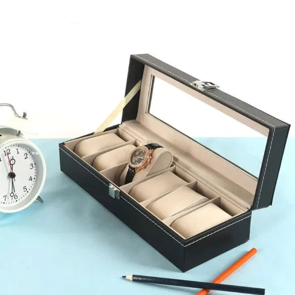 6 Slots Watch Box Faux Leather Wrist Watch