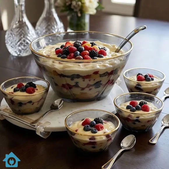 Luxury Dessert Serving Glass Bowl Set with Gold Rim – 7 Piece Elegant Dessert & Dining Set